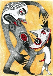 Fight、2012（紙にペン、インク、色鉛筆）